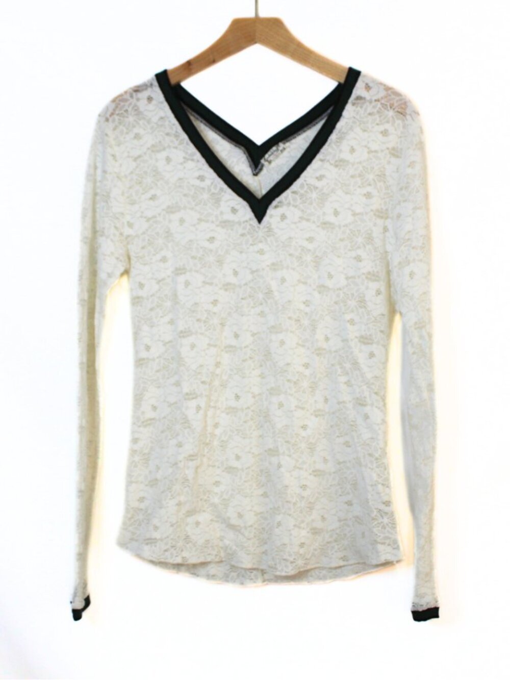 Free People women's lace long sleeve top size L white knit trim romantic sporty